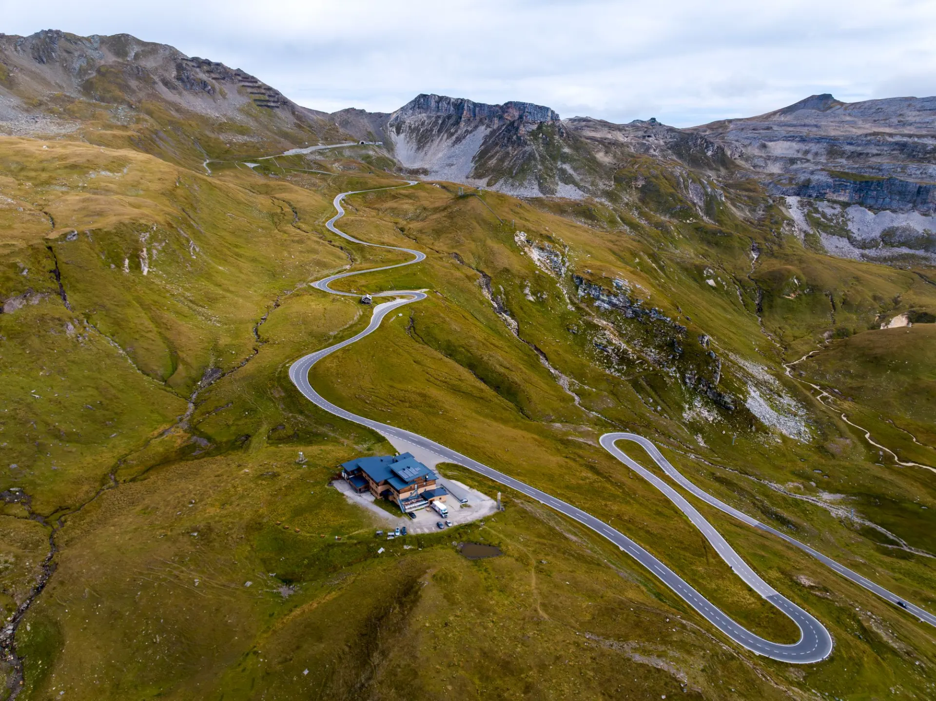 Winding mountain road from above